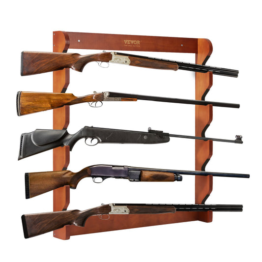 Wooden Wall Gun Rack – 5-Rifle Holder with Soft Padding 132 lb Capacity Heavy Duty Display Storage