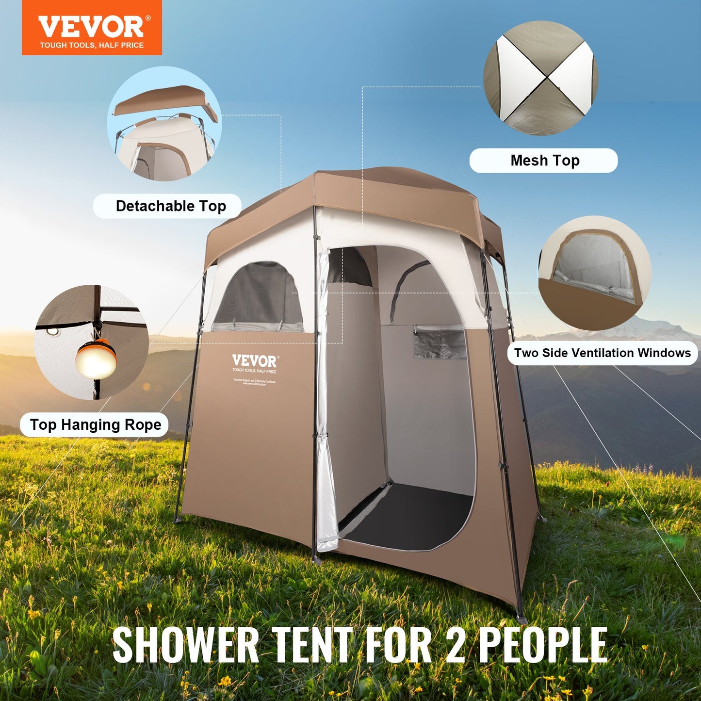 Camping Shower Tent – 2-Person Privacy Tent for Outdoor Showers UV50 Protection and Waterproof