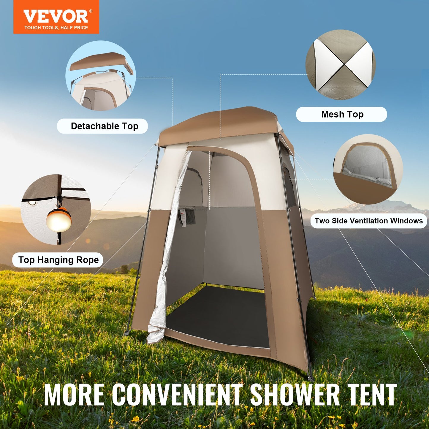 Camping Shower Tent 66" x 66" x 87" Outdoor Privacy Tent for Shower Changing and Toilet with Pockets and Clothesline