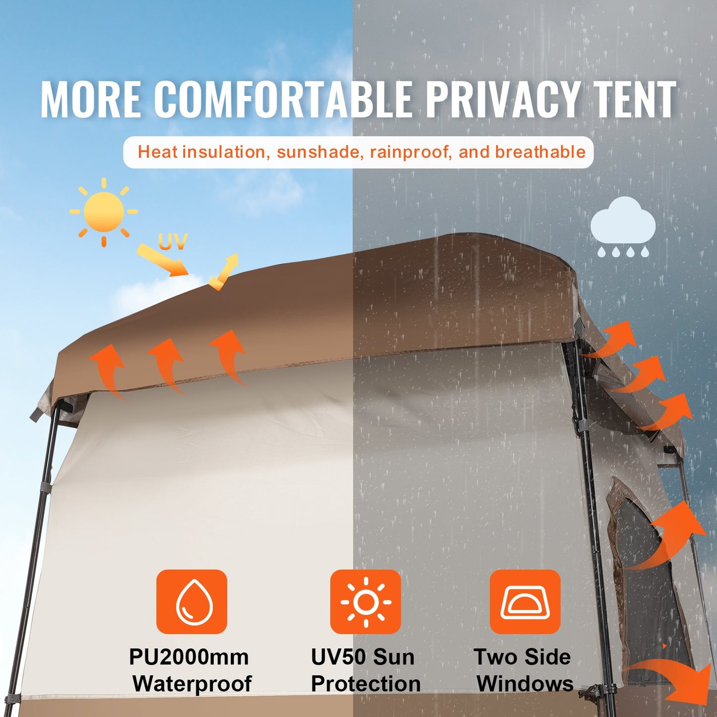 Camping Shower Tent 66" x 66" x 87" Outdoor Privacy Tent for Shower Changing and Toilet with Pockets and Clothesline