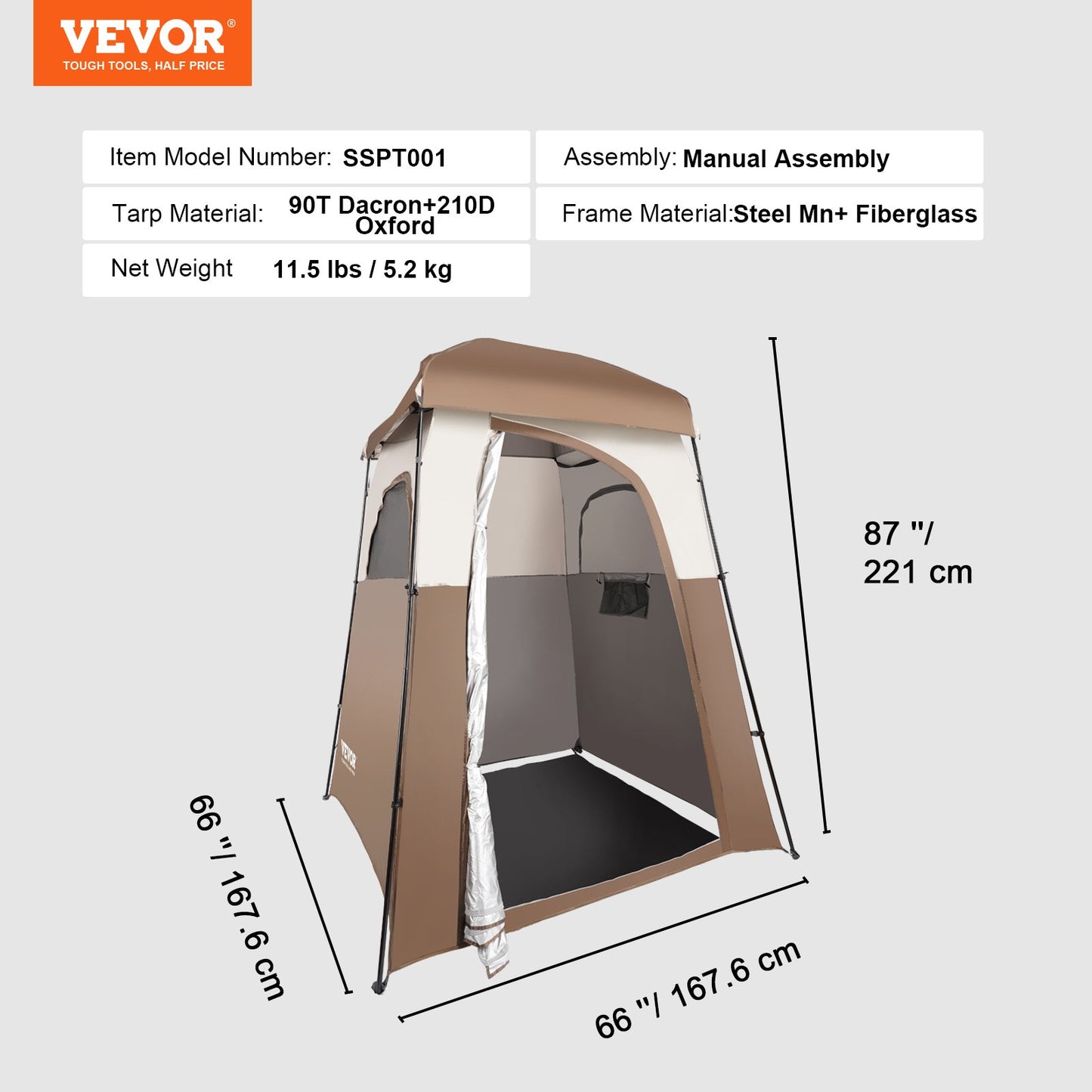 Camping Shower Tent 66" x 66" x 87" Outdoor Privacy Tent for Shower Changing and Toilet with Pockets and Clothesline