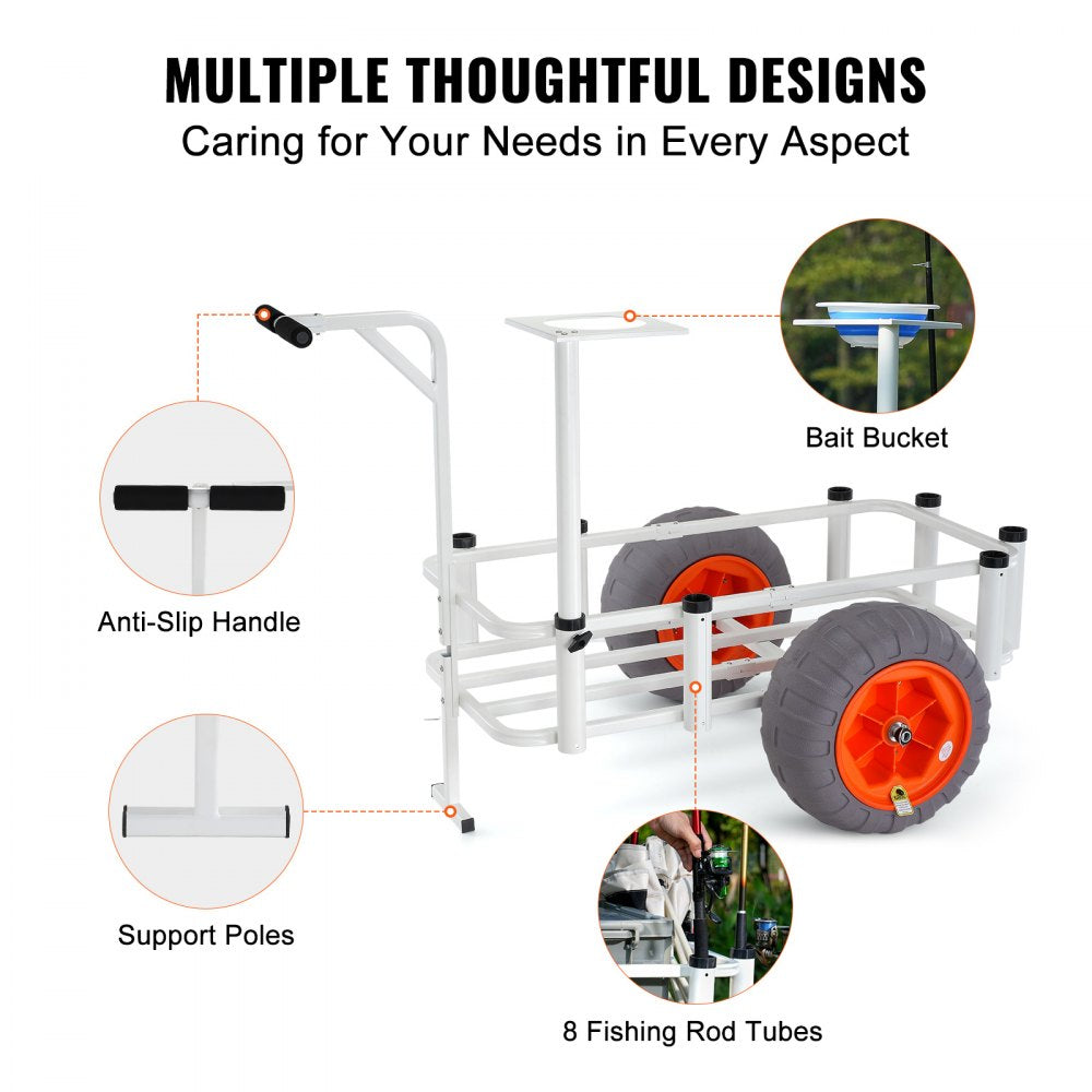 Fishing Cart 350 lbs Capacity 16" Sand Wheels Heavy Duty Aluminum with 8 Rod Holders