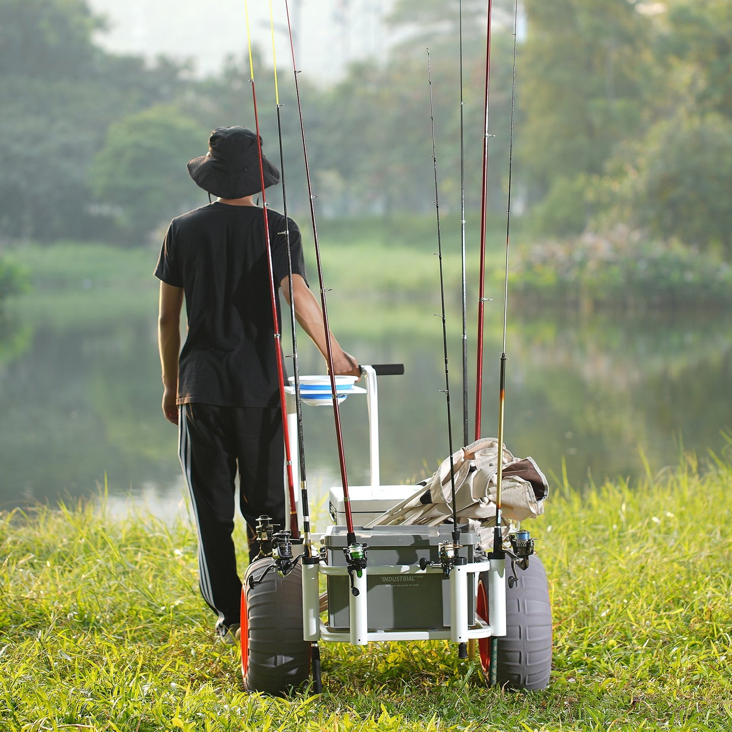 Fishing Cart 350 lbs Capacity 16" Sand Wheels Heavy Duty Aluminum with 8 Rod Holders