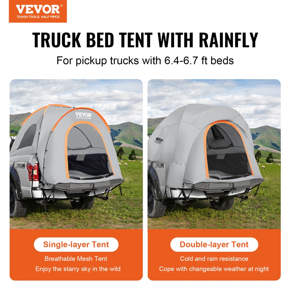 Truck Bed Tent for 6.4'-6.7' Pickups Waterproof for 2-3 People with Rain Layer and Bag