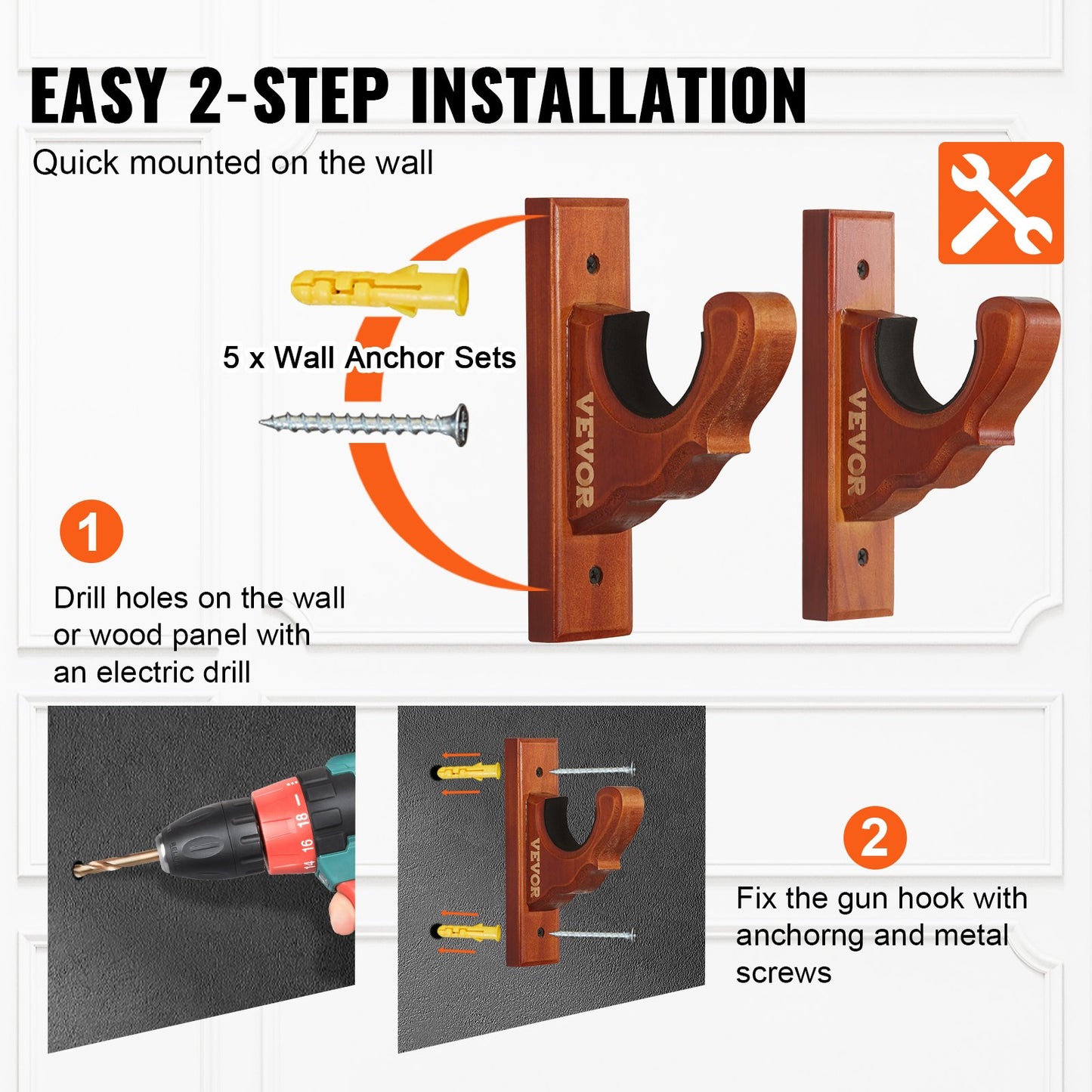 Wooden Wall Gun Rack - 50 lbs Capacity, Horizontal Gun Storage for Rifles & Shotguns