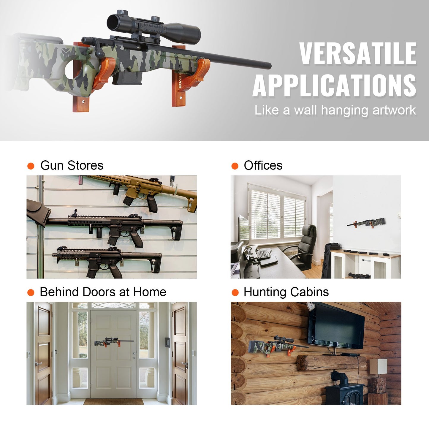 Wooden Wall Gun Rack - 50 lbs Capacity, Horizontal Gun Storage for Rifles & Shotguns