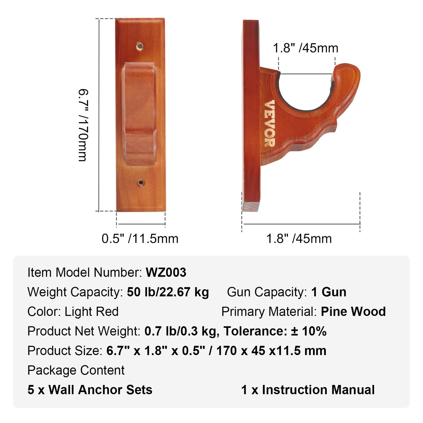 Wooden Wall Gun Rack - 50 lbs Capacity, Horizontal Gun Storage for Rifles & Shotguns