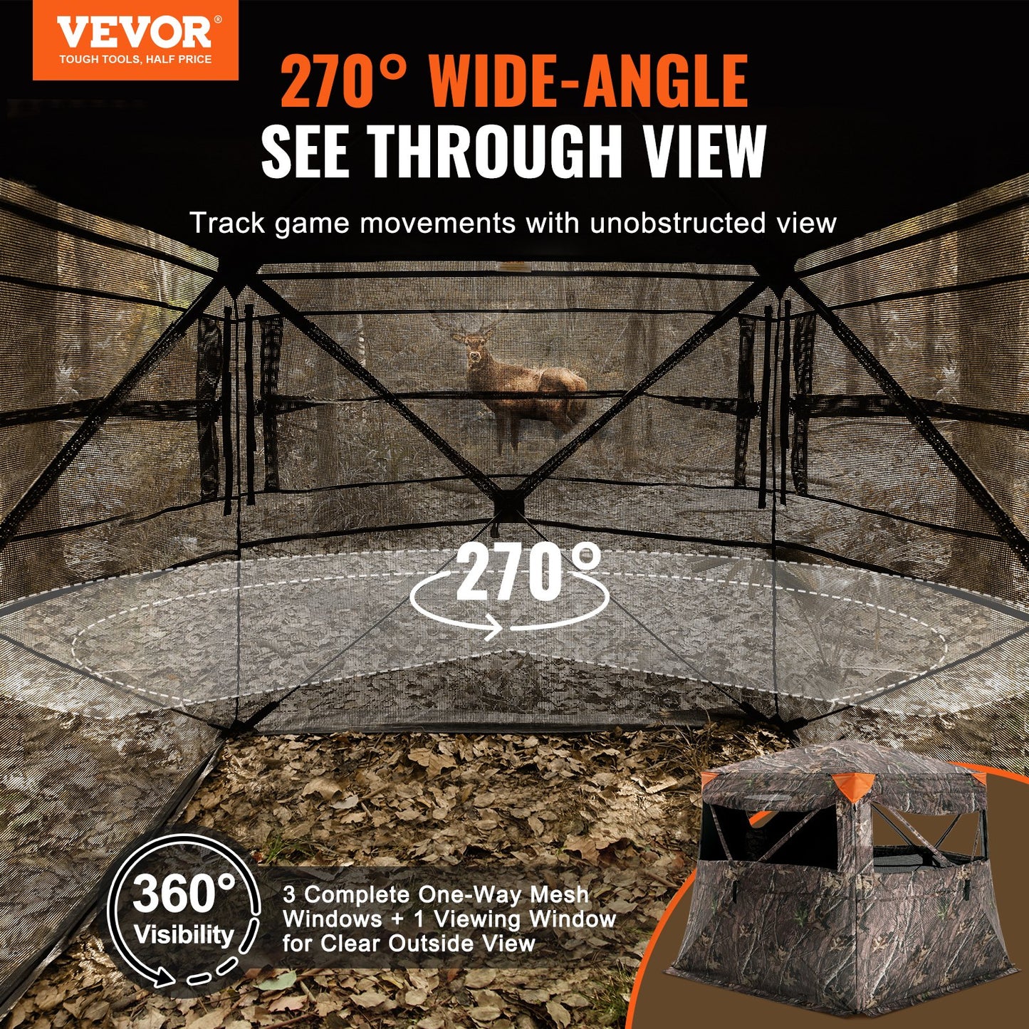 270° See Through Hunting Blind for 4-5 People with Silent Windows and Carry Bag