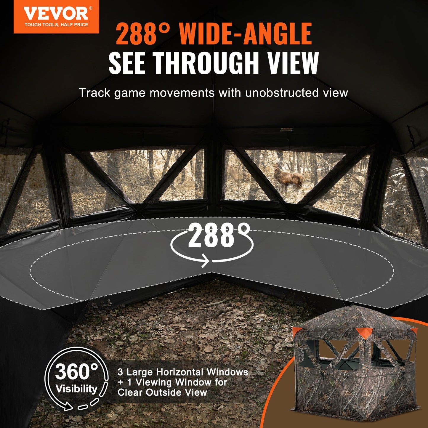 288° See Through Hunting Blind for 6-7 People with Sliding Windows and Carry Bag