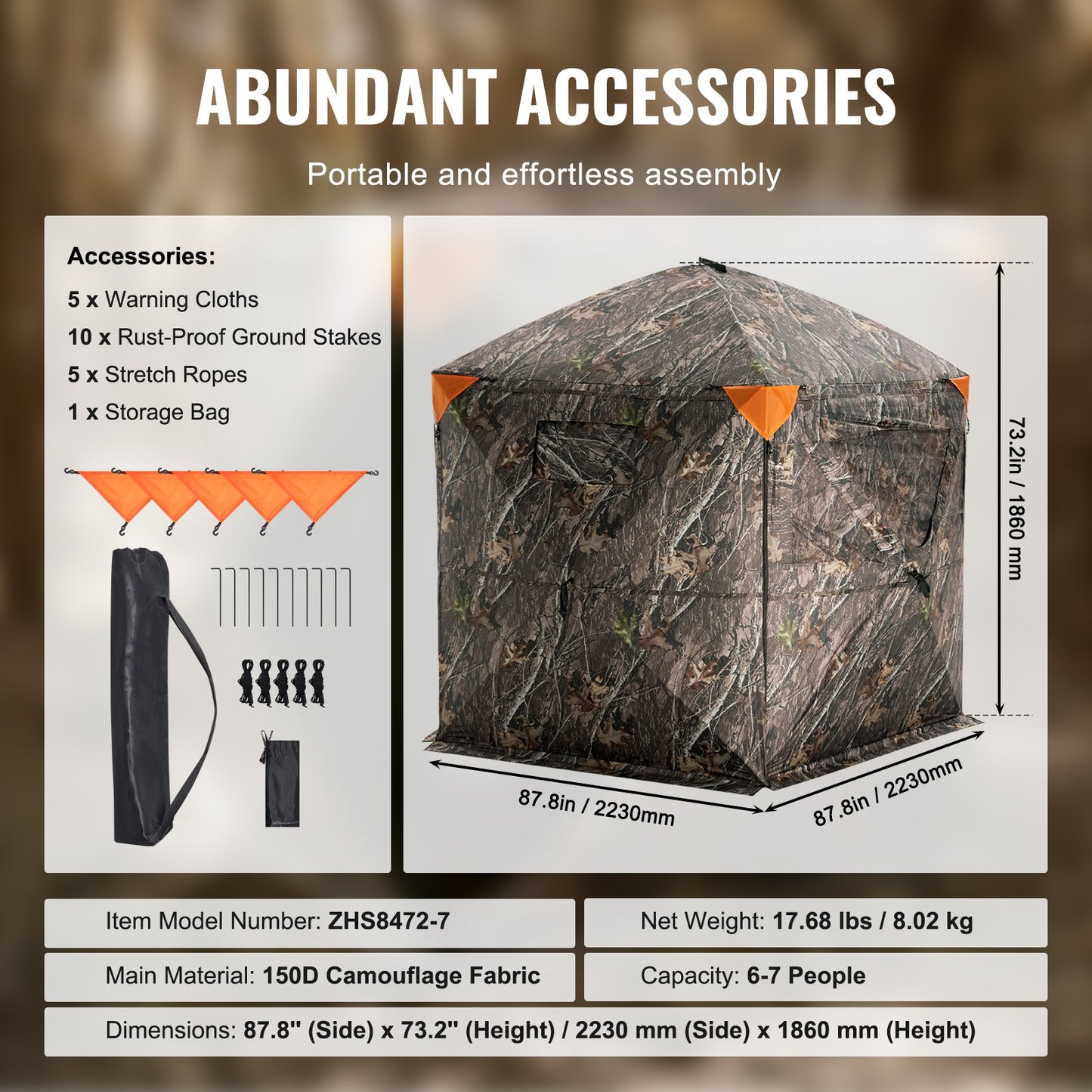 288° See Through Hunting Blind for 6-7 People with Sliding Windows and Carry Bag