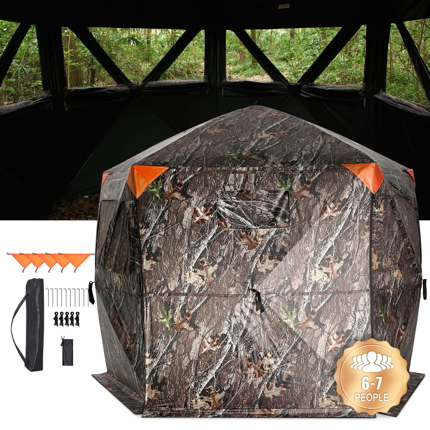 288° See Through Hunting Blind for 6-7 People with Sliding Windows and Carry Bag