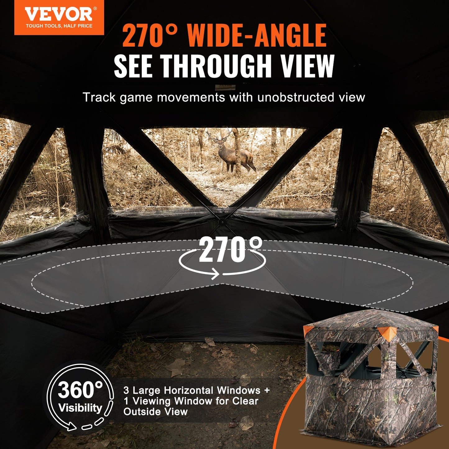 270° See Through Hunting Blind for 1-2 People with Silent Windows and Carry Bag