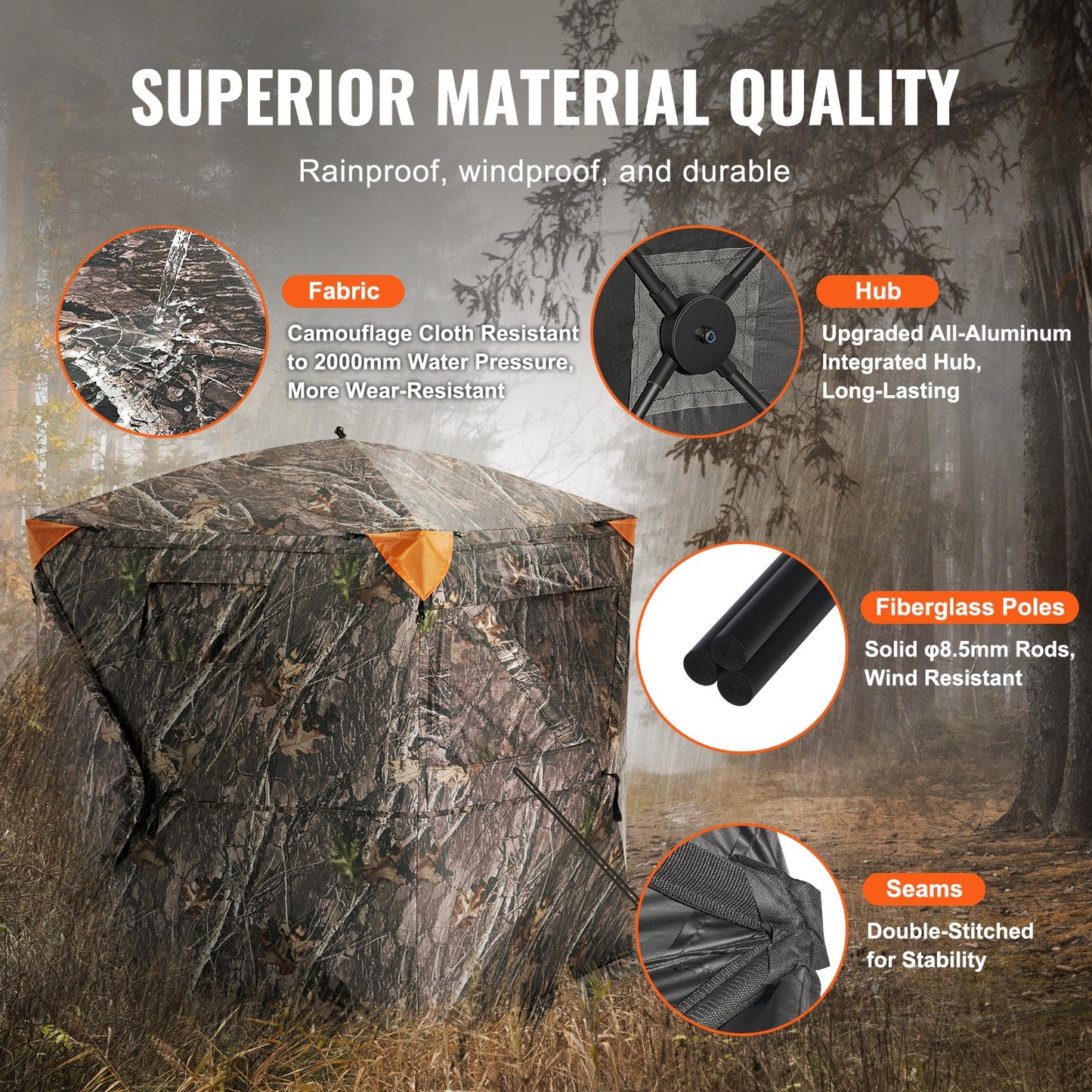 270° See Through Hunting Blind for 1-2 People with Silent Windows and Carry Bag