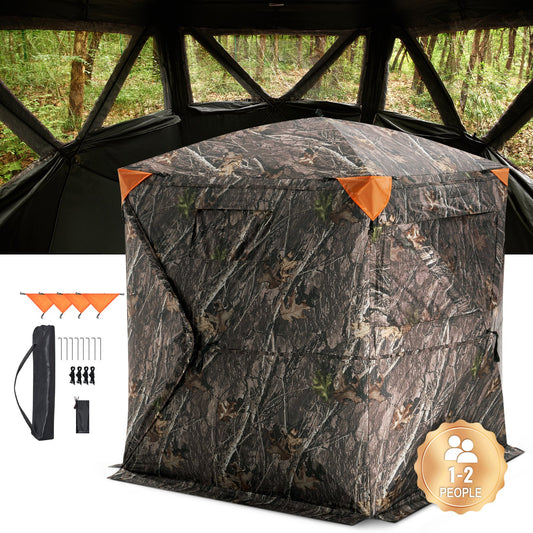 270° See Through Hunting Blind for 1-2 People with Silent Windows and Carry Bag